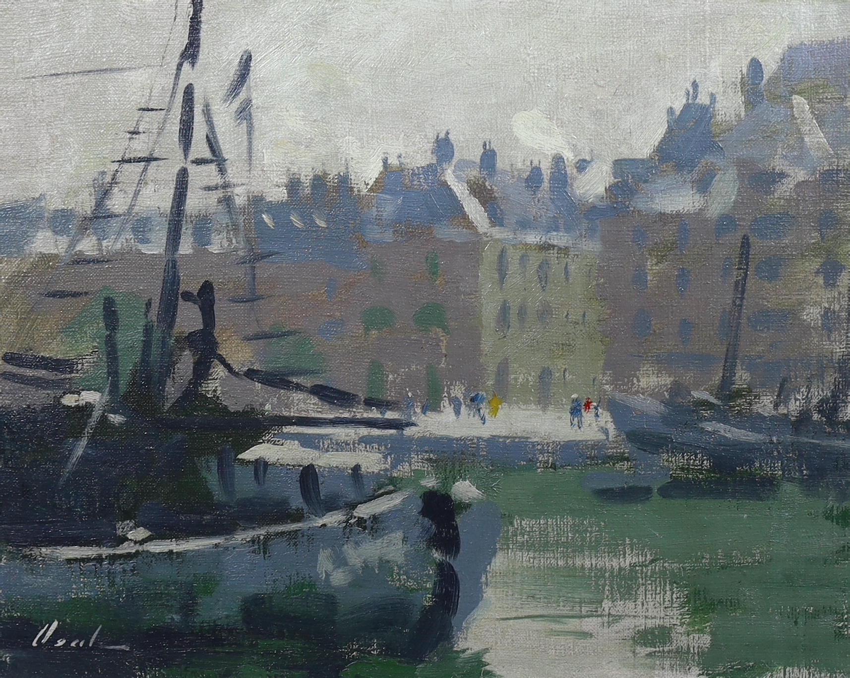 Hayward Veal (Australian, 1913-1968), French harbour scene, oil on canvas, 40 x 51cm